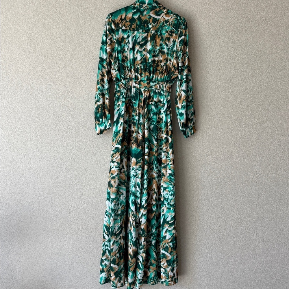 Ambition Green Patterned Long Sleeve Wide Leg Jumpsuit - Picture 4 of 6